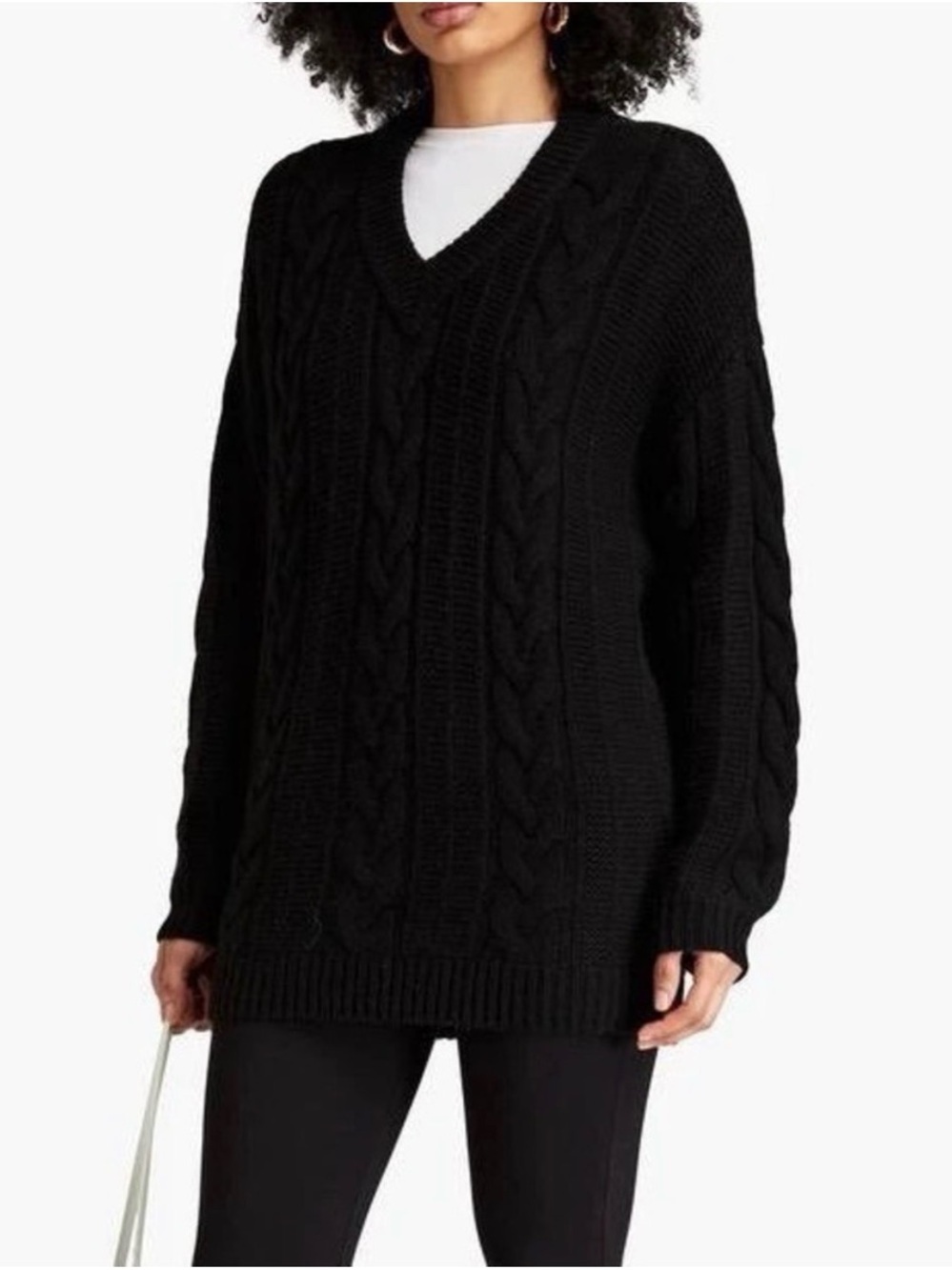 Nadaam Black Cable Knit V-Neck Women's Sweater